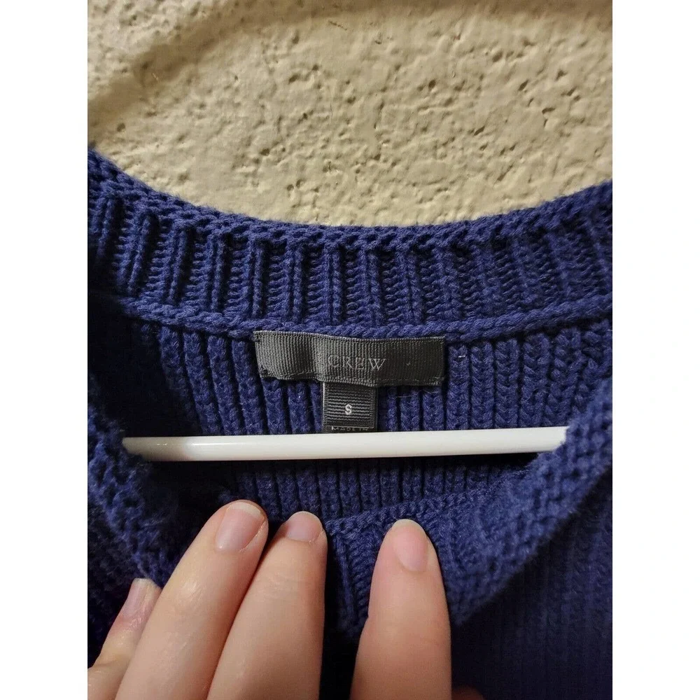 J. Crew| Navy Side Tie Crew Neck Sweater Sz S Thick Knit Fall Winter Preppy - Picture 3 of 5